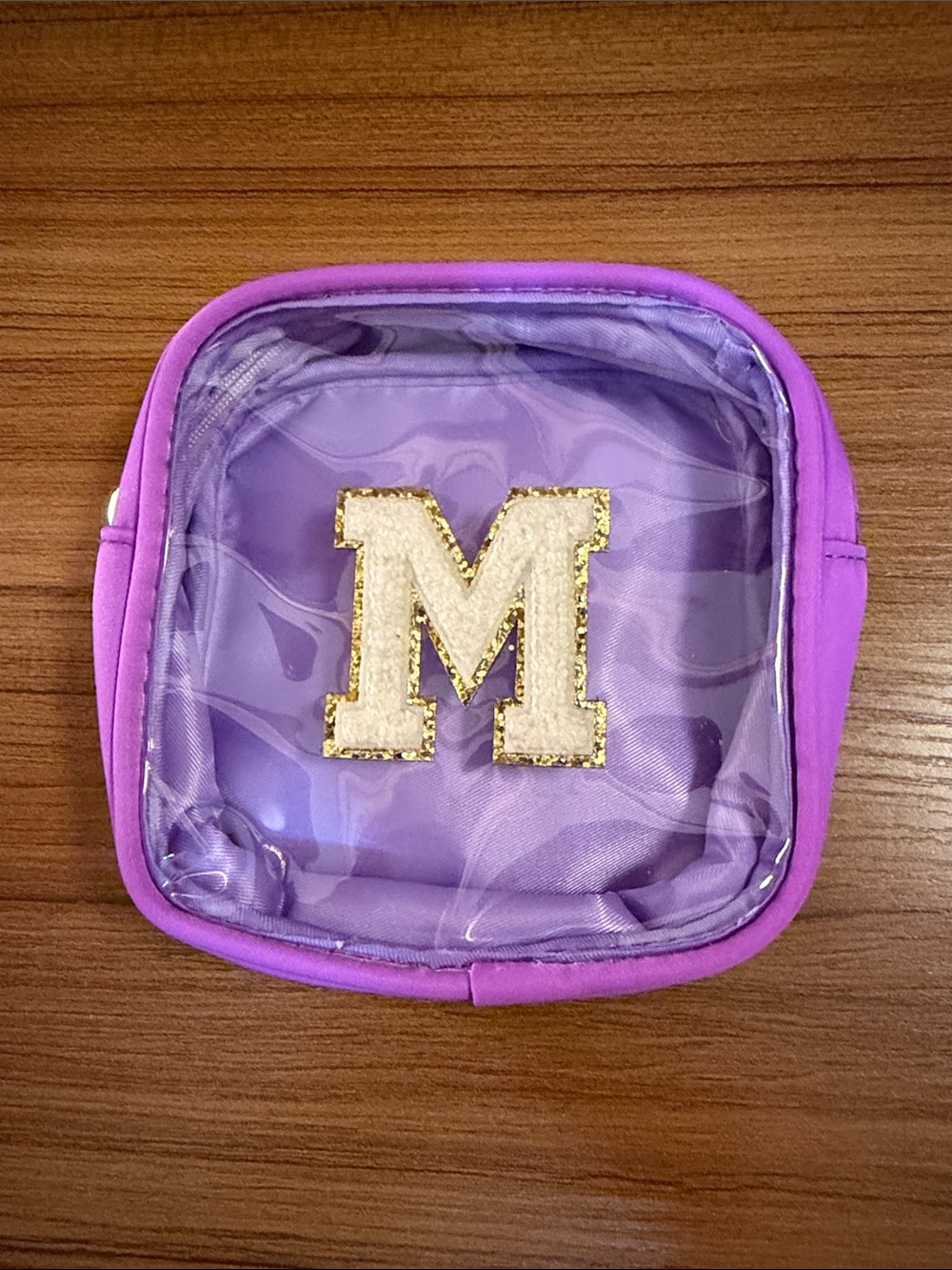 Preppy Clear Makeup Bag Initial M Purple Nylon Toiletry Pouch Travel Mini New